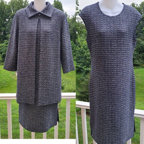 St John knit blue-black-silver dress & coat/jacket Set sparkly sz 4-6 S-M new
